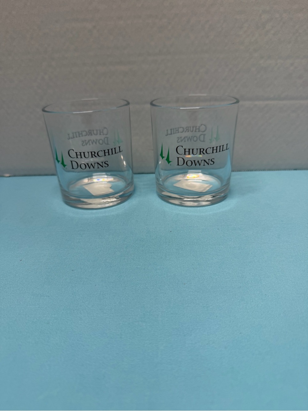 Churchill Downs Clear Glass Tumbler Pair with Green Accent